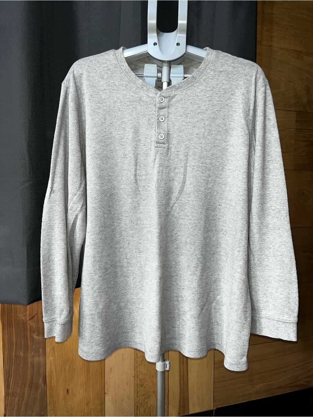 George Men's Light Gray Waffle Henley Long Sleeve Shirt